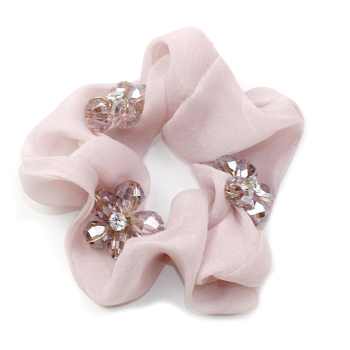 Wholesale Hair Scrunchies Gauze Premium Sense Beautiful Crystal Beads Flower JDC-HS-HMXS009