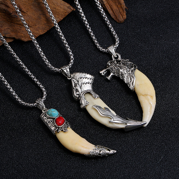 Wholesale Wolf Tooth Pendant Titanium Steel Necklace JDC-NE-Luox001