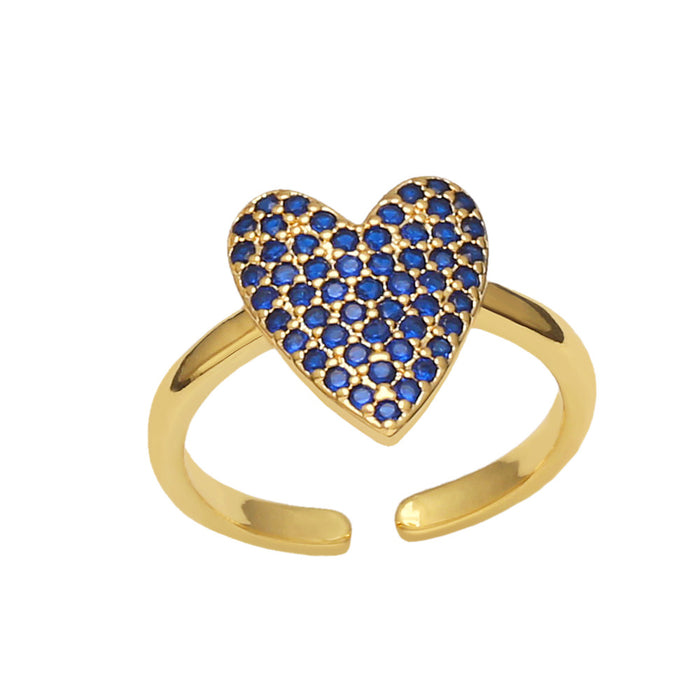 Wholesale Ring Copper Plated 18K Gold Zircon Color Heart Shape Adjustable JDC-PREMAS-RS-022