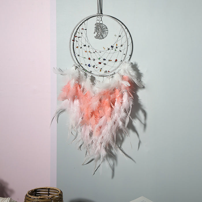 Wholesale Crushed Stone Crescent Feather Iron Ring Dreamcatcher MOQ≥2 JDC-DC-MengS023