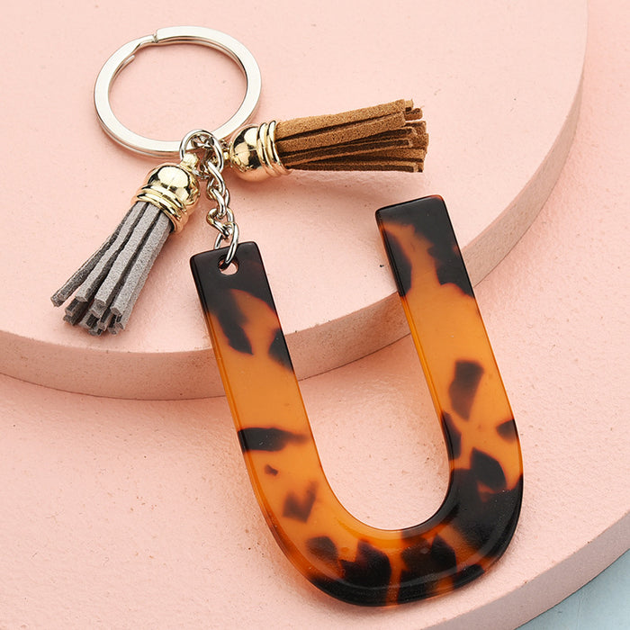 Wholesale 26 English alphabet keychain leopard pattern JDC-KC-YPin006