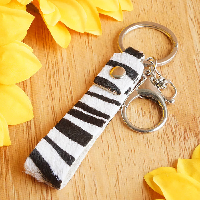 Wholesale Keychains Alloy Genuine Leather Leopard Zebra Cow Cow 3pcs JDC-KC-HeYi013