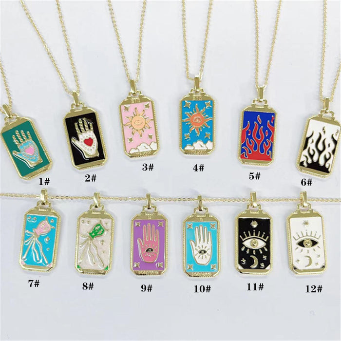 Wholesale Necklace Copper Drip Oil Tarot Cards Palm Devil's Eye Jellyfish MOQ2≥2 JDC-NE-ZIYN008