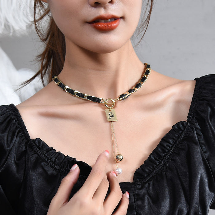 Jewelry WholesaleWholesale cold wind gold alloy leather stitching necklace JDC-NE-Jiaow004 Necklaces 娇婉 %variant_option1% %variant_option2% %variant_option3%  Factory Price JoyasDeChina Joyas De China