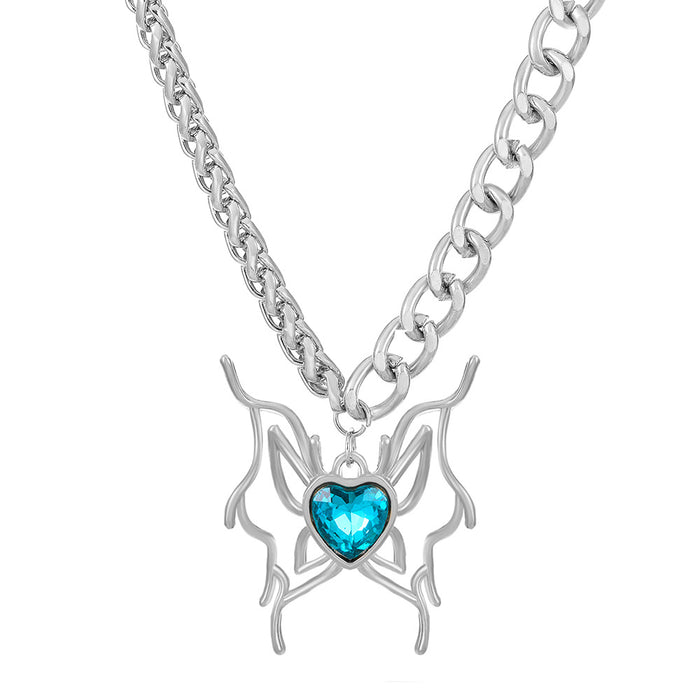 Wholesale Necklaces Alloy Blue Love Crystal Butterfly JDC-NE-KAN018