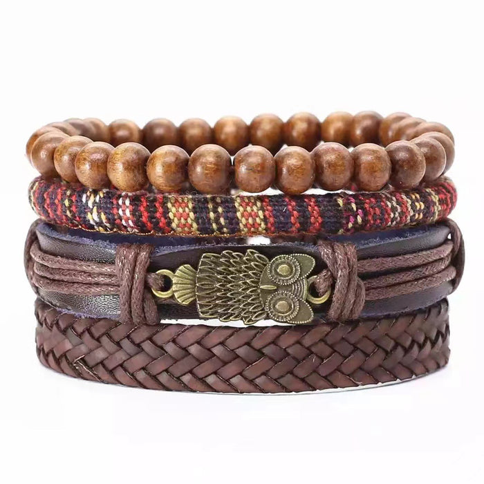 Wholesale Four Piece Card Braided Bracelet Leather Bracelet Multilayer Set MOQ≥3 JDC-BT-BaB009