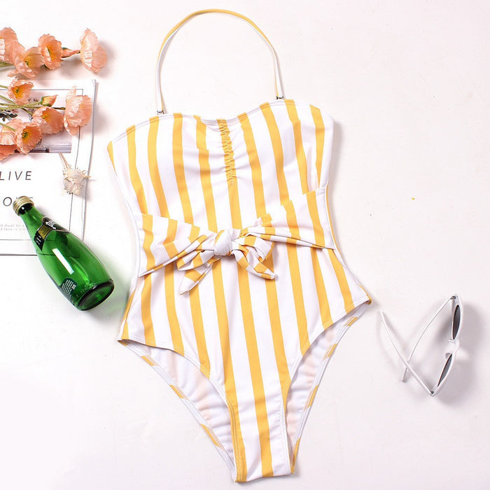 Jewelry WholesaleWholesale striped one-piece bikini skinny suspender backless small chest gather swimsuit woman JDC-SW-HongS010 Swimwear 宏盛 %variant_option1% %variant_option2% %variant_option3%  Factory Price JoyasDeChina Joyas De China