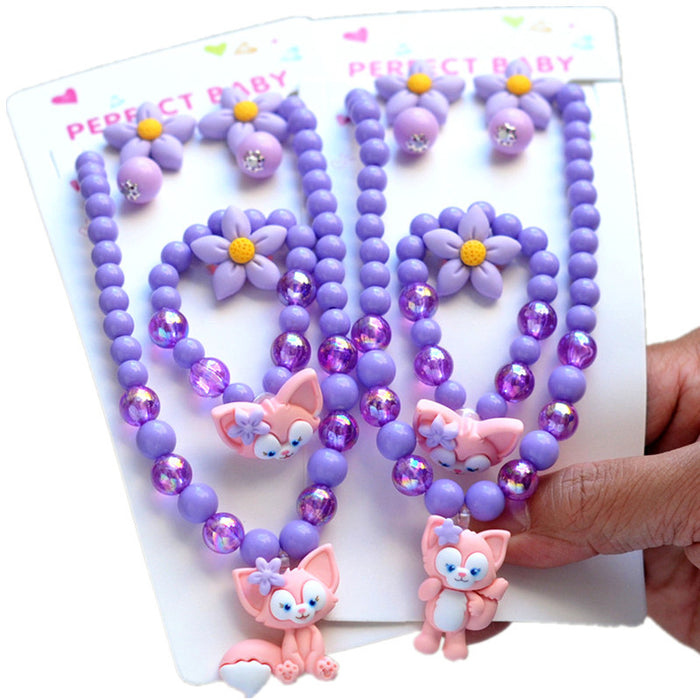 Wholesale Kids Necklace Bracelet Ring Ear Clip Girl Jewelry Princess Earring Set JDC-BT-XunO001