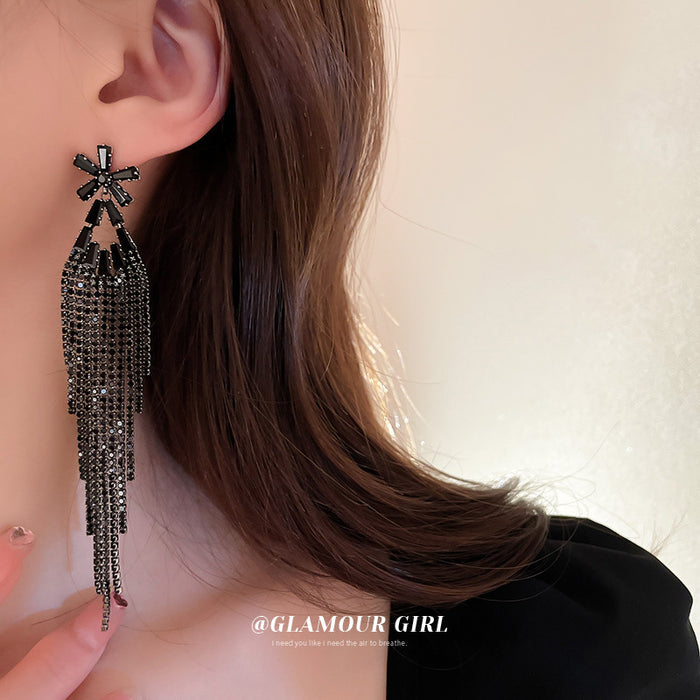 Jewelry WholesaleWholesale Silver Post Diamond Flower Rhinestone Copper Alloy Tassel Earrings JDC-ES-BY302 Earrings 宝钰 %variant_option1% %variant_option2% %variant_option3%  Factory Price JoyasDeChina Joyas De China