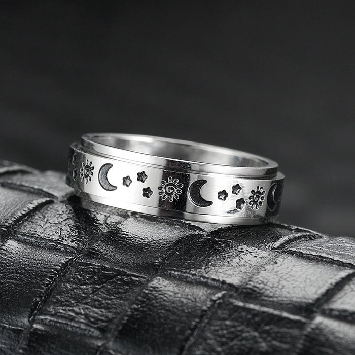 Wholesale Rotating Stainless Steel Titanium Steel Sun Moon Star Couple Ring JDC-RS-Dingc020