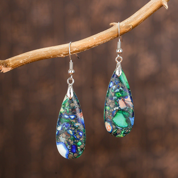 Wholesale Color Emperor Drops Boho Geometric Stone Earrings MOQ≥3 JDC-ES-QiuX006