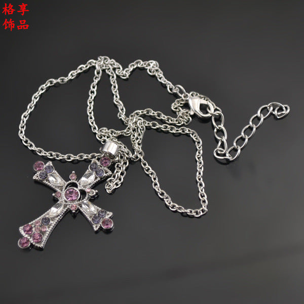 Wholesale Boho Style Crystal Diamond Color Cross Pendant Necklace MOQ≥2 JDC-NE-GEXA001