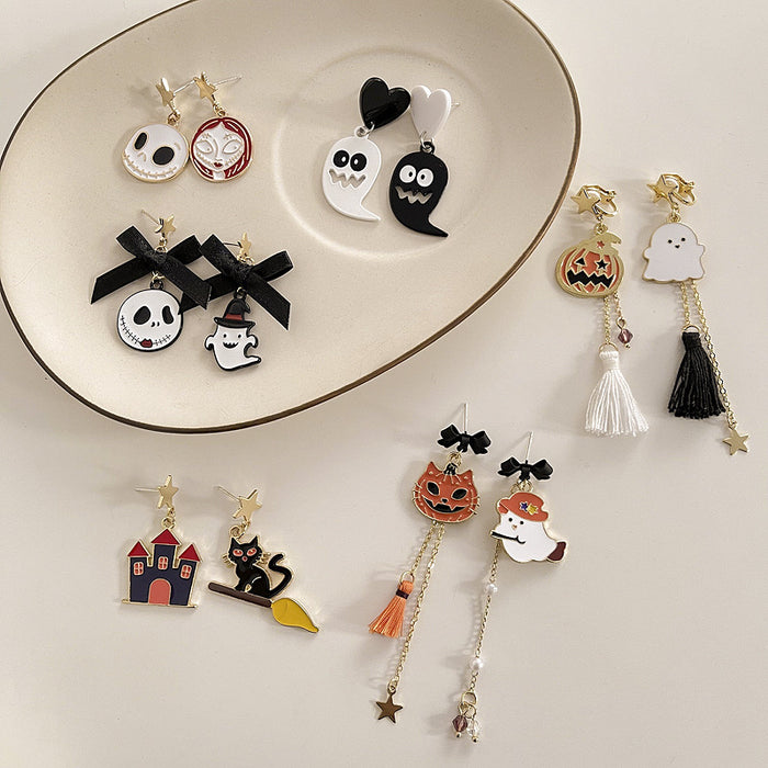 Wholesale Earrings Alloy Halloween Skull Ghost Stud Earrings Ear Clips JDC-ES-Tql015