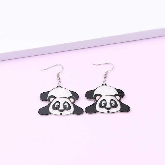 Wholesale Cute Giant Panda Acrylic Embossed Print Stud Earrings JDC-ES-DUAI022