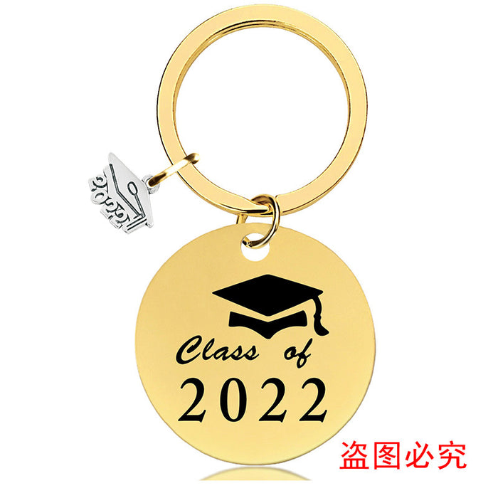 Jewelry WholesaleWholesale Graduation Season Gift Stainless Steel Round Metal Keychain JDC-KC-GangGu015 Keychains 钢古 %variant_option1% %variant_option2% %variant_option3%  Factory Price JoyasDeChina Joyas De China