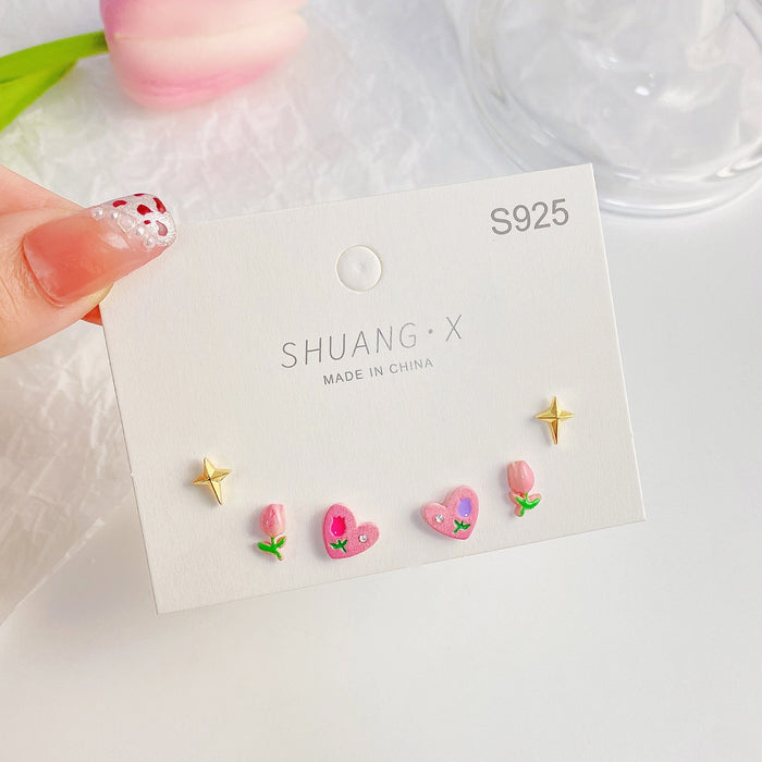 Wholesale Color Tulip Stud Earrings Sweet Contrast Color JDC-ES-shuangx004