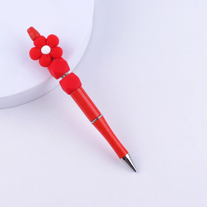 Wholesale Beadable Pens Handmade Flower Silicone Beaded Ballpoint Pen JDC-BP-GuangTian004