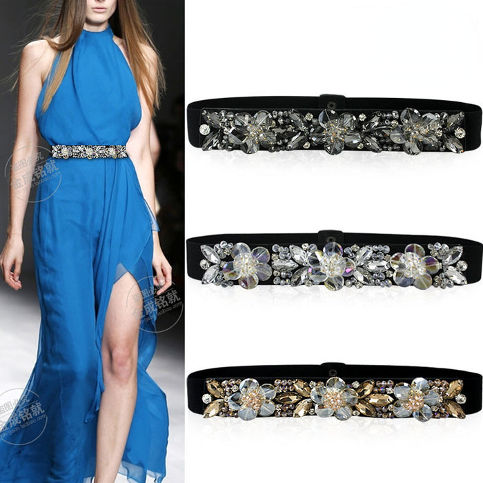 Wholesale Rhinestone Elastic Weaving Cloth Girdle Dress Belt JDC-WB-JLL008