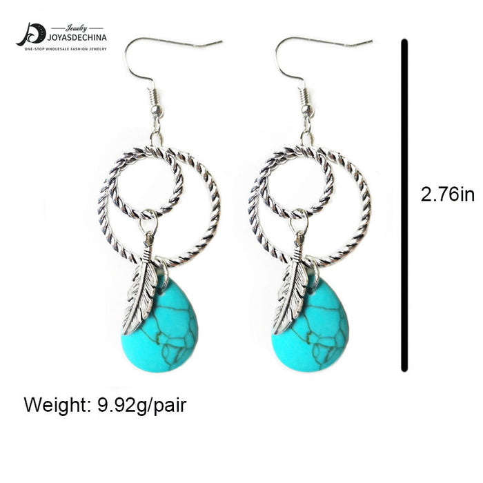 Wholesale Earrings Alloy Vintage Bohemian Turquoise 2 Pairs JDC-ES-HeYi091