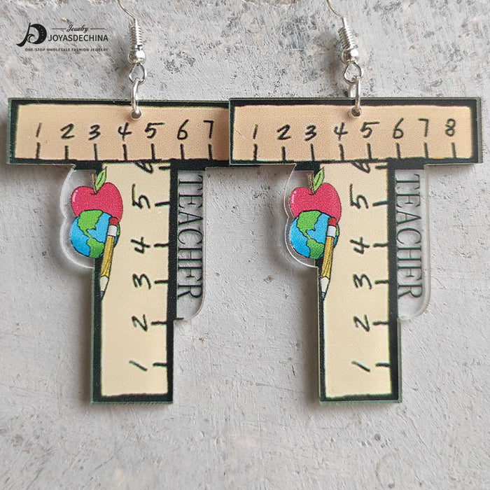 Wholesale Earrings Acrylic Teacher's Day Apple Rainbow Ruler 3 Pairs JDC-ES-Heyi053