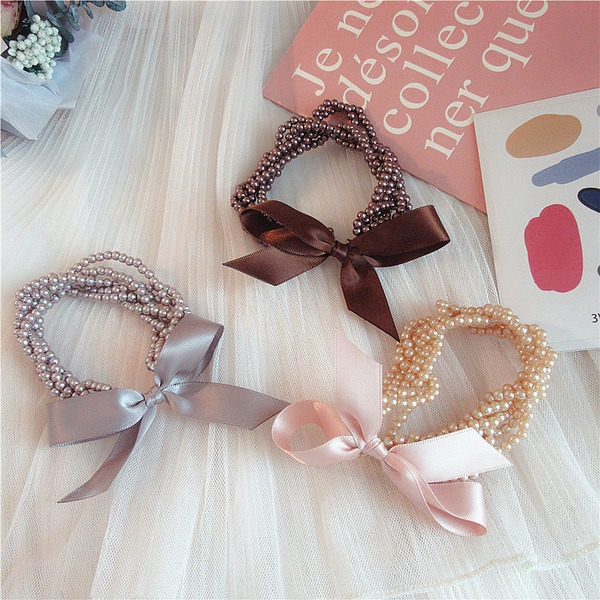 Wholesale Hair Scrunchies Pearl bow hair loop hair rope JDC-HS-WanD005