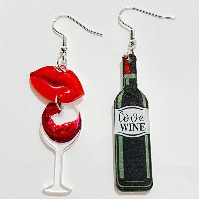 Wholesale Earrings Acrylic Fun Lips Red Wine Bottle High Heels 2 Pairs JDC-ES-HeYi086