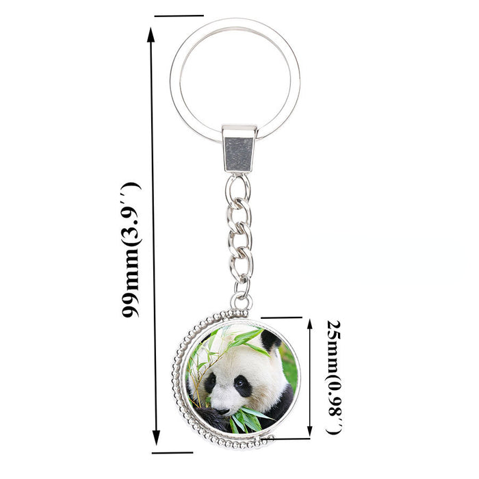 Wholesale Panda Eating Bamboo Time Gemstone Alloy Glass Keychain JDC-KC-NingX017