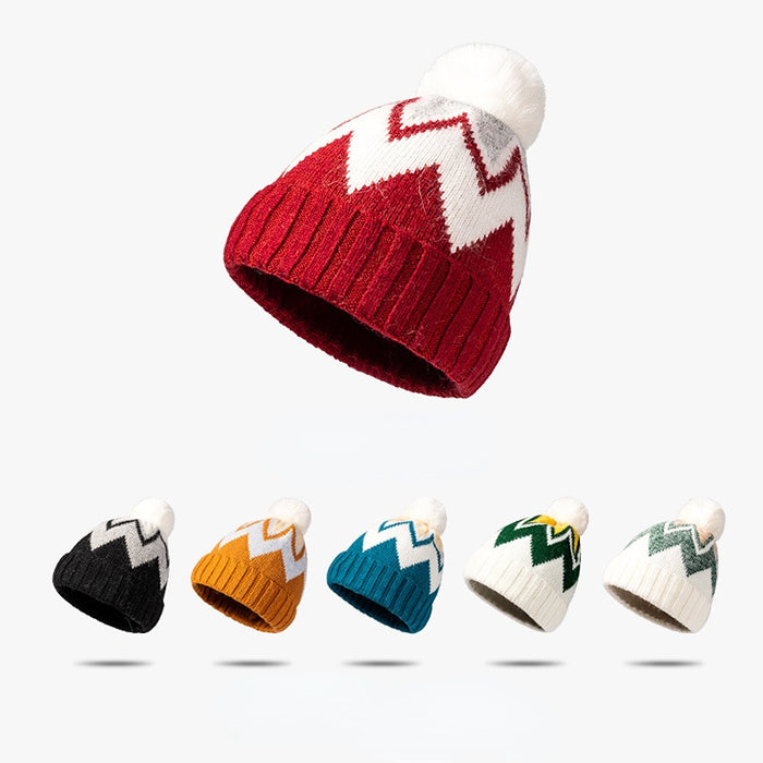 Wholesale Hat Rabbit Fur Winter Warm Striped Jacquard Beanie JDC-FH-MAC001