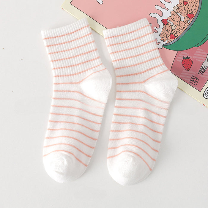 Wholesale of 10pcs Pink Strawberry Fine Striped Checkered Socks JDC-SK-Miqi008