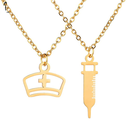 Jewelry WholesaleWholesale Syringe Nurse Cap Gold Plated Doctor Stainless Steel Necklace JDC-NE-HF002 Necklaces 泓飞 %variant_option1% %variant_option2% %variant_option3%  Factory Price JoyasDeChina Joyas De China