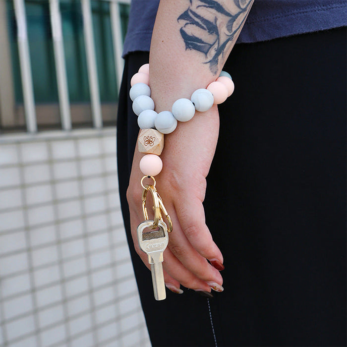 Wholesale Keychains Silicone Wood Beads Bohemian Vintage Wrist Keychain MOQ≥2 JDC-KC-JM052