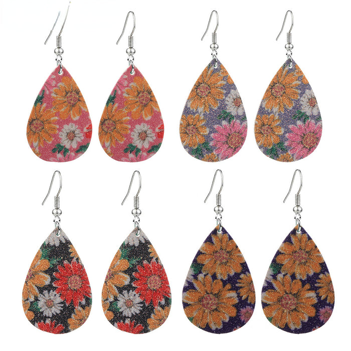 Wholesale Daisy Print Leather Nubuck Earrings MOQ≥2 JDC-ES-Zhongn016