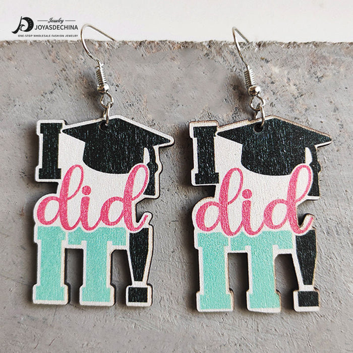 Wholesale Earrings Wooden Teacher's Day Cute Book Graduation Caps 3 Pairs JDC-ES-Heyi054