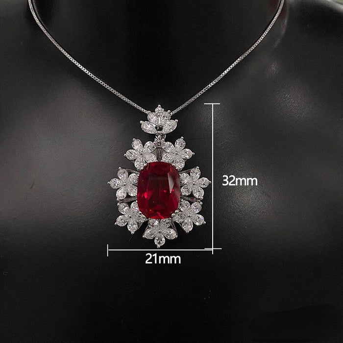 Wholesale Necklace Copper Zircon Floral Imitation Ruby MOQ≥2 JDC-PREMCAOS-NE-008