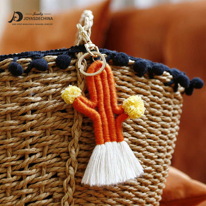 Wholesale hand woven Bohemian cactus keychain MOQ≥2 JDC-KC-JM008