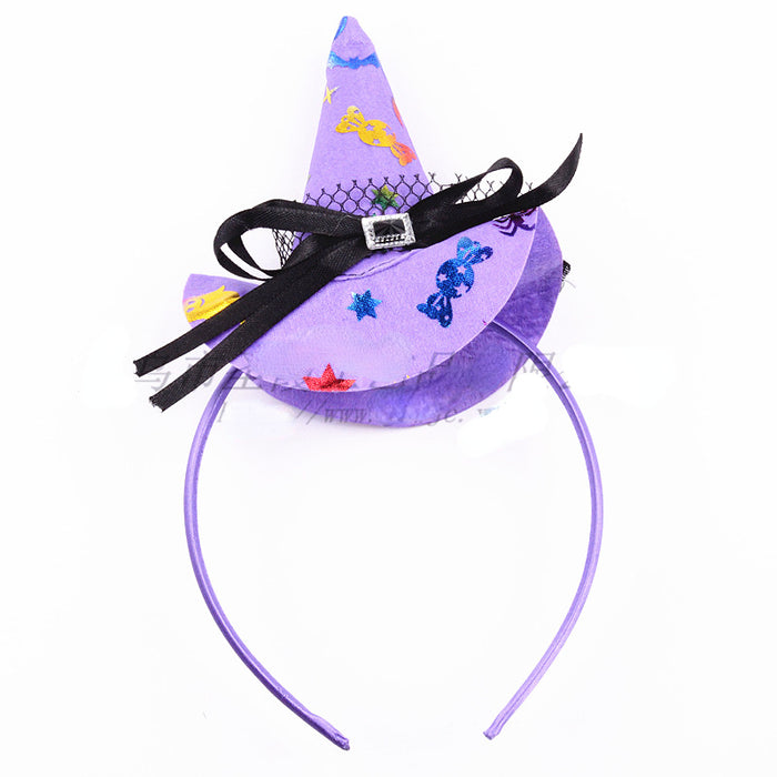 Wholesale Halloween Headband Pumpkin Party Witch Hat Decorations Cobweb Witch Hat Hair Accessories MOQ≥2 JDC-HD-ShengX002