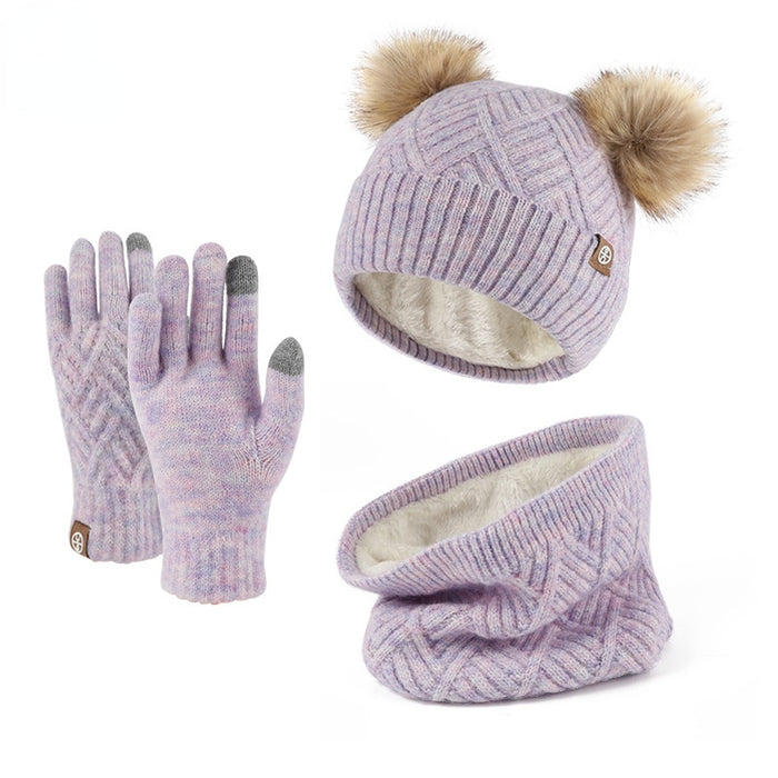 Wholesale Hat Acrylic Kids Winter Wool Warm Knitted Scarf Gloves 3pcs Set JDC-FH-HongX002