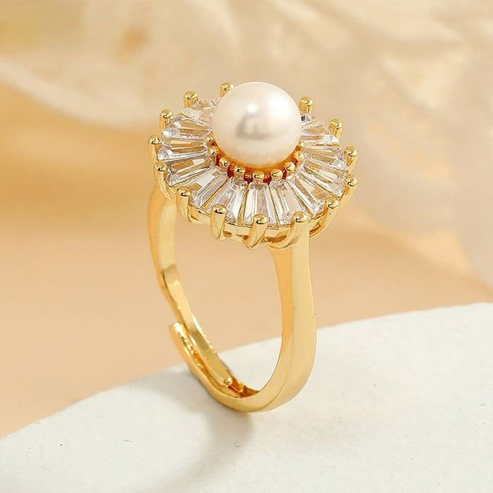 Wholesale Zircon Copper Pearl Ring JDC-RS-MiMeng090