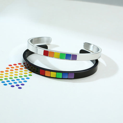 Jewelry WholesaleWholesale LGBT Gay U Shape Stainless Steel Rainbow Epoxy C Shape Open Bracelet JDC-BT-QuanS004 Bracelet 泉溪水 %variant_option1% %variant_option2% %variant_option3%  Factory Price JoyasDeChina Joyas De China