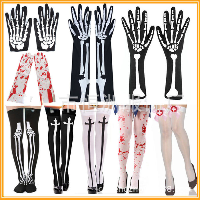 Wholesale Socks Cloth Halloween Skeleton Gloves Skull Skeleton Paws Bleeding MOQ≥2 JDC-SK-hengz003