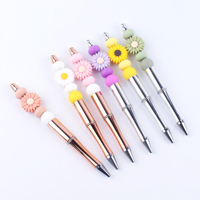 Wholesale Beadable Pens Handmade Daisy Silicone Beaded Ballpoint Pen JDC-BP-GuangTian003