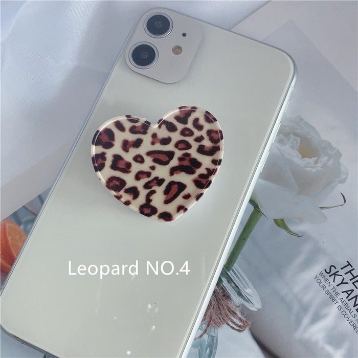 Wholesale Grips Mobile Phone Holder Leopard Print Heart Shaped Retractable Airbag Holder MOQ≥2 JDC-PS-weijiu009