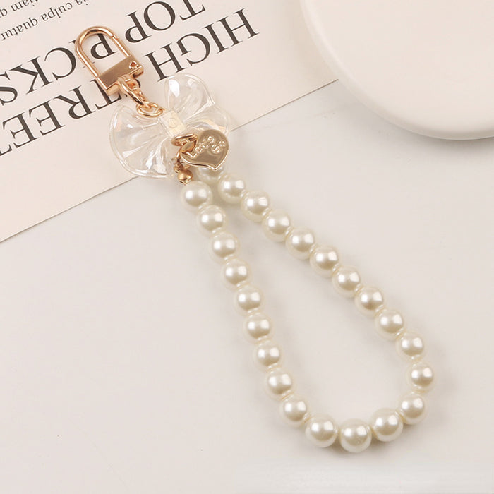 Wholesale Keychain Resin Pearl Bow Lanyard MOQ≥2 JDC-KC-YiHan019