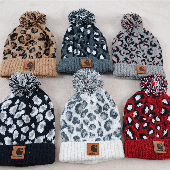 Wholesale Hat Cotton Leopard Print Sweater Hat Hair Ball MOQ≥2 (F) JDC-FH-KuT005