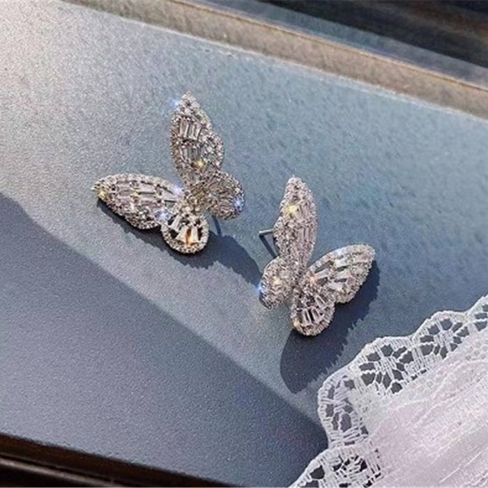 Wholesale 925 Silver Needle Zircon Butterfly Copper Earrings MOQ≥2 JDC-ES-LYun001