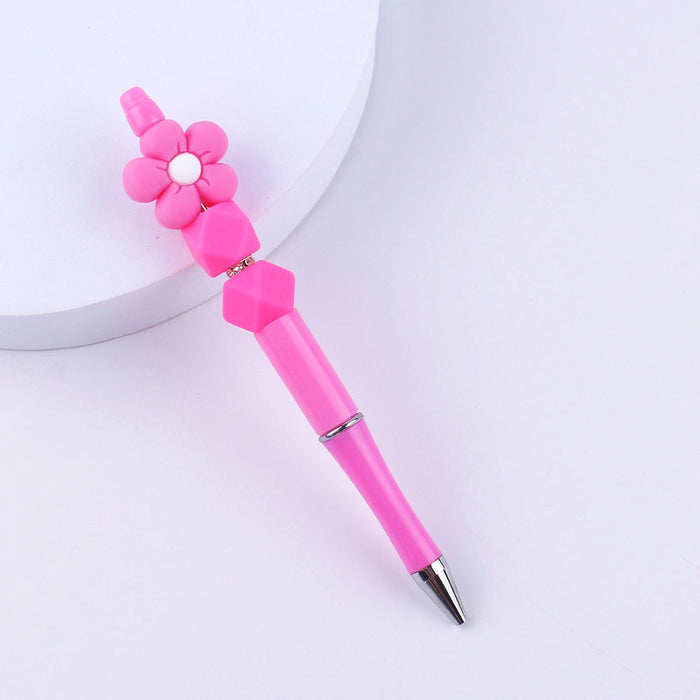 Wholesale Beadable Pens Handmade Flower Silicone Beaded Ballpoint Pen JDC-BP-GuangTian004