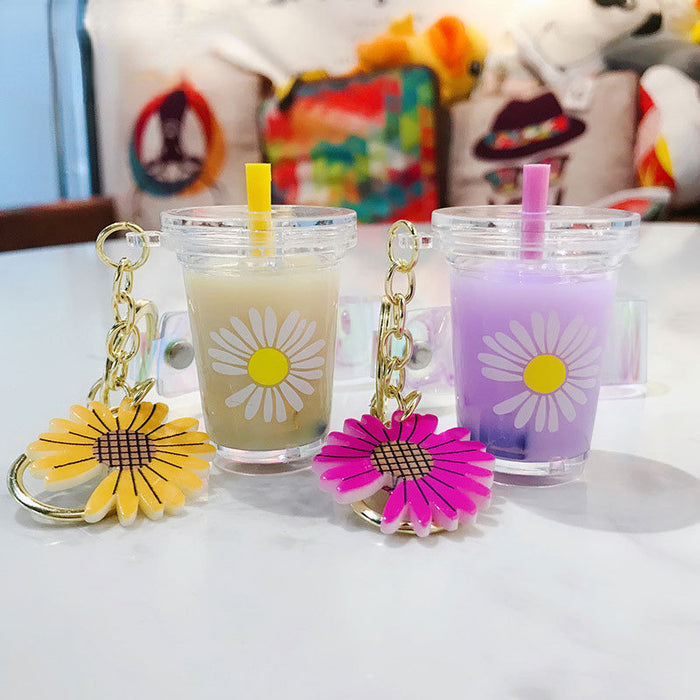 Jewelry WholesaleWholesale Daisy Milk Tea Cup Keychain Personality Trend Girl Bag Ornament JDC-KC-BaiM037 Keychains 百茂 %variant_option1% %variant_option2% %variant_option3%  Factory Price JoyasDeChina Joyas De China