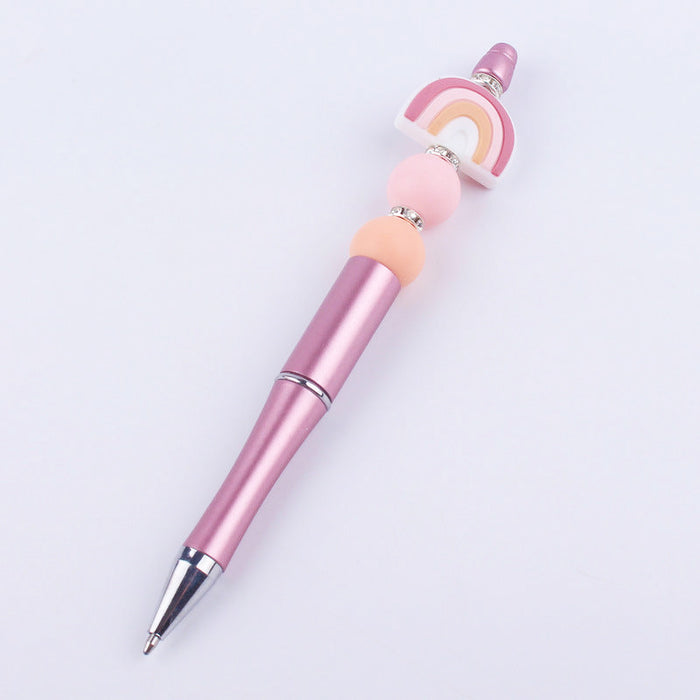 Wholesale Beadable Pens Rainbow Silicone Beads Plastic Ballpoint Pen JDC-BP-GuangTian002