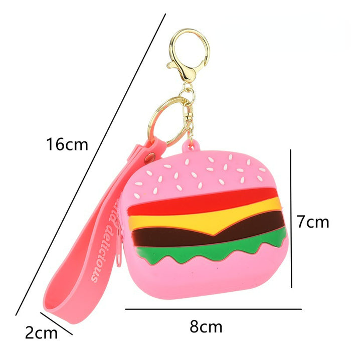 Wholesale Keychains For Backpacks Hamburger Coin Purse Soft Rubber Keychain JDC-KC-YPin022