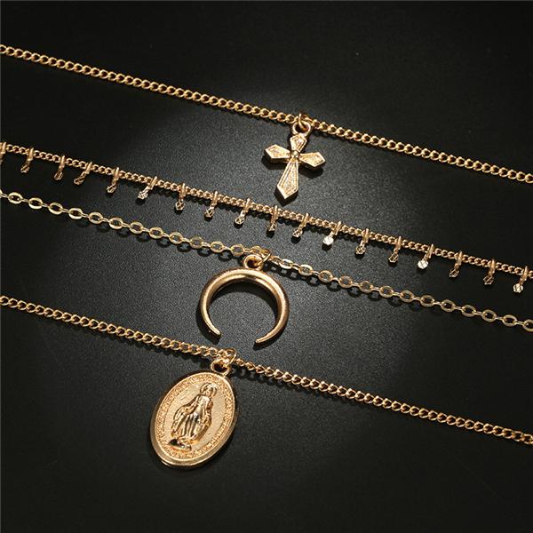 Bulk Jewelry Cross Moon Oval Pendant Alloy Necklace Wholesale JDC-NE-c005 Wholesale factory from China YIWU China